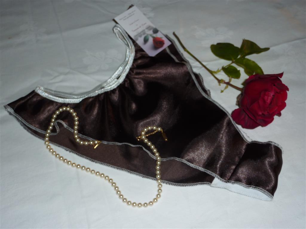 Chocolate brown satin frilly knickers